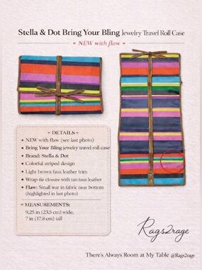 Stella & Dot Striped Jewelry Organizer Travel Roll Case